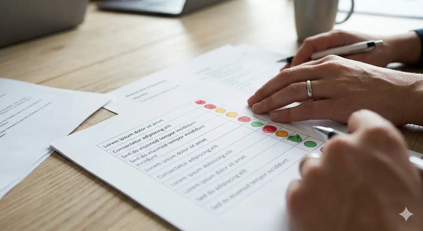 Reds on items 6, 11, or 18 are Authorisation Framework deal-breakers and are surfaced separately in the assessment output.