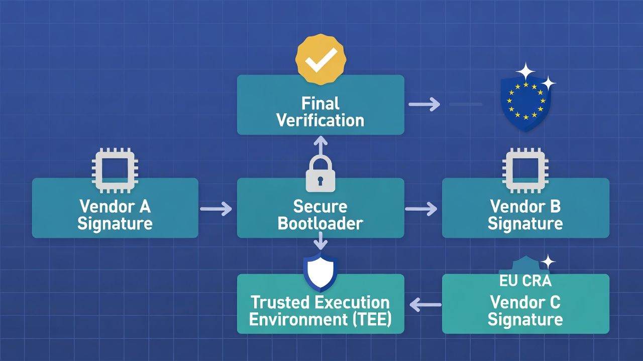 Secure boot and multi-stage signing: product security, liability, and keys that ship in silicon—not IT tickets.