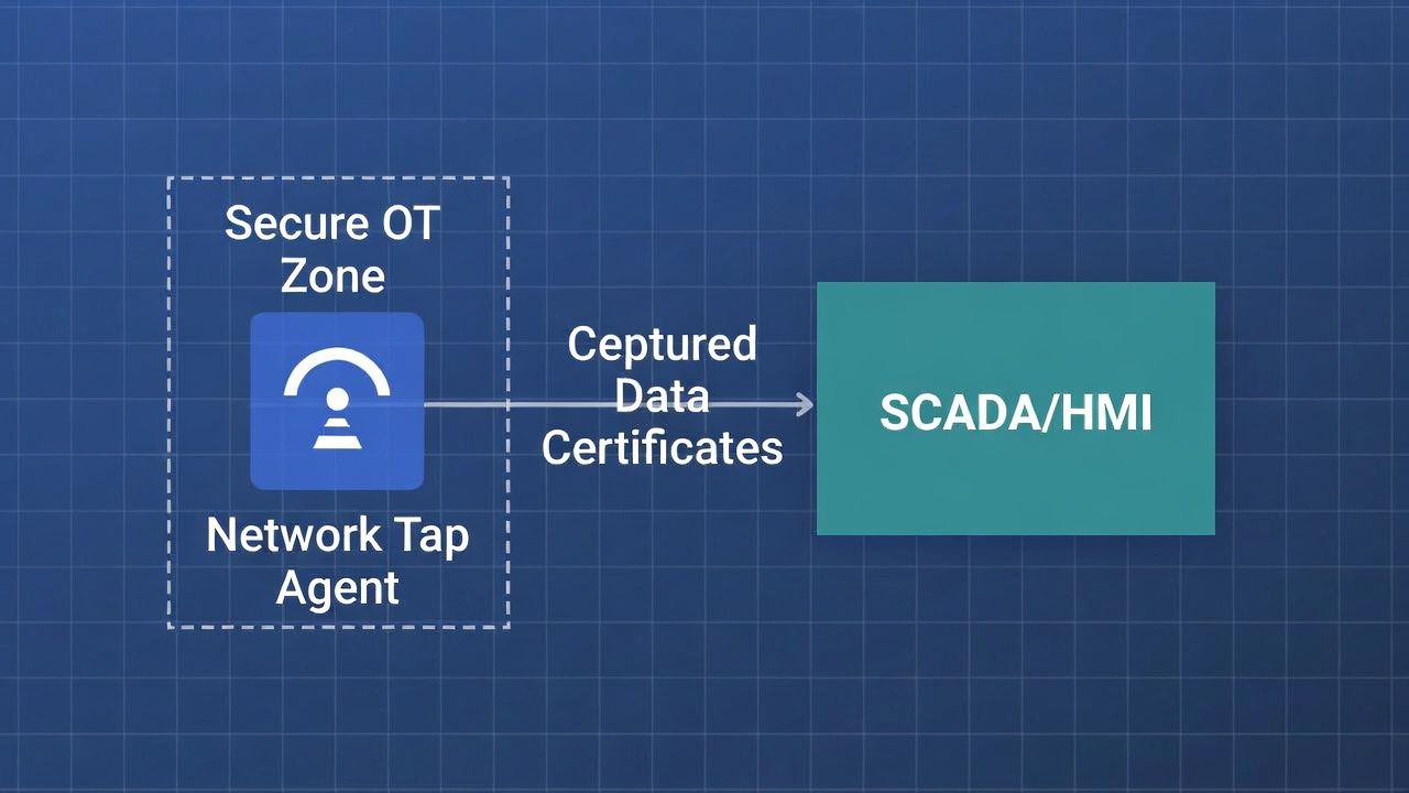 No central scan in segmented OT: scan-from-within, agents, taps, or CMDB integrations for certificate inventory.
