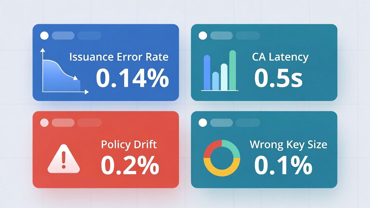 Expiry is one signal; mature operations also track issuance failures, CA latency, policy drift, and configuration mismatch.